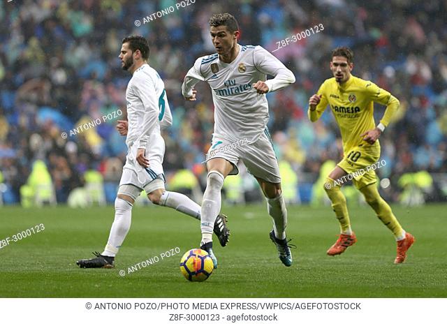 MADRID, SPAIN. January 13, 2018 - Cristiano Ronaldo with the ball. Real Madrid had plenty of chances but couldn't find a goal against Villarreal