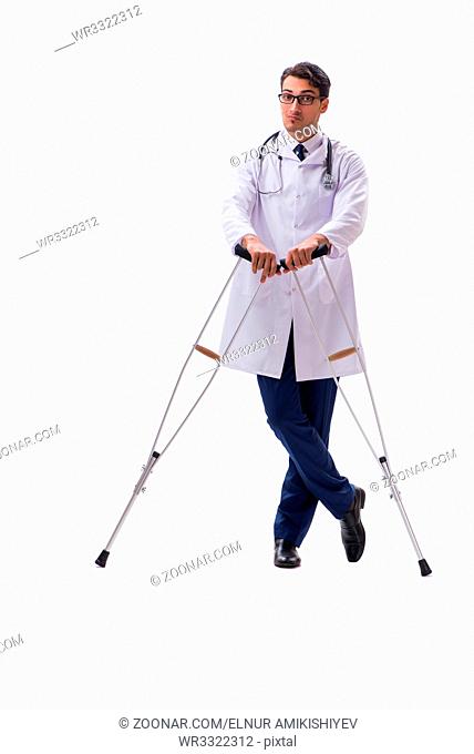 Young doctor physician standing walking isolated on white background