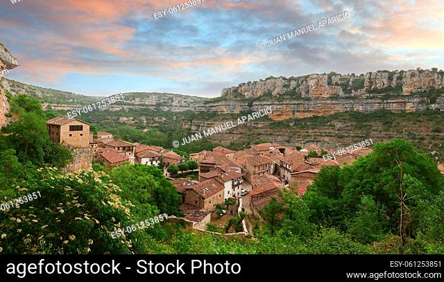 beautiful landscape at little town of Orbaneja del Castillo, Burgos, Spain, Europe