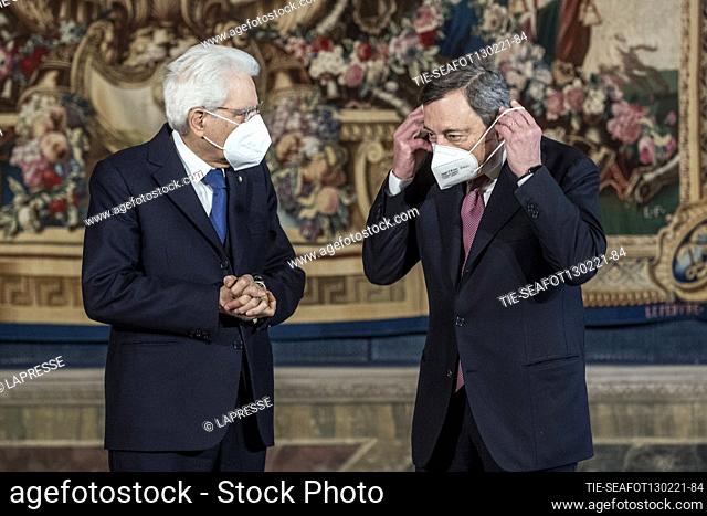 Sergio Mattarella, Mario Draghi during the Oath Ceremony of the Mario Draghi's government, Rome, Italy 13 Feb 2021