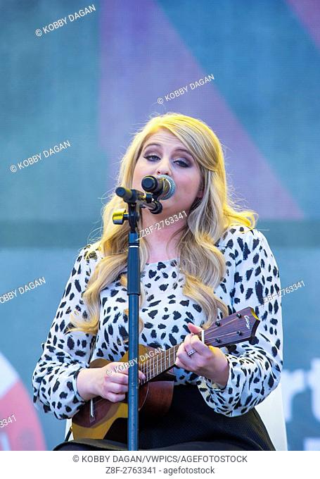 Singer Meghan Trainor performs on stage at the 2014 iHeartRadio Music Festival Village in Las Vegas