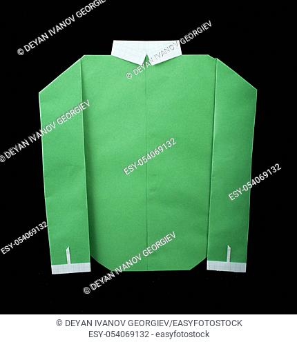 Isolated paper made green shirt. Folded origami style