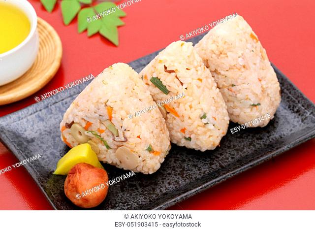 Onigiri, Japanese food, Japanese rice ball, rice triangle with Takikomi gohan
