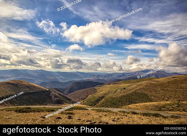 Mountain landscape. Panoramic view of a mountain and mountain road from Beklemeto, Bulgaria