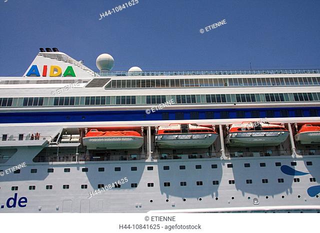 Cruise ship, Boat, Aida, life boats, ships, windows
