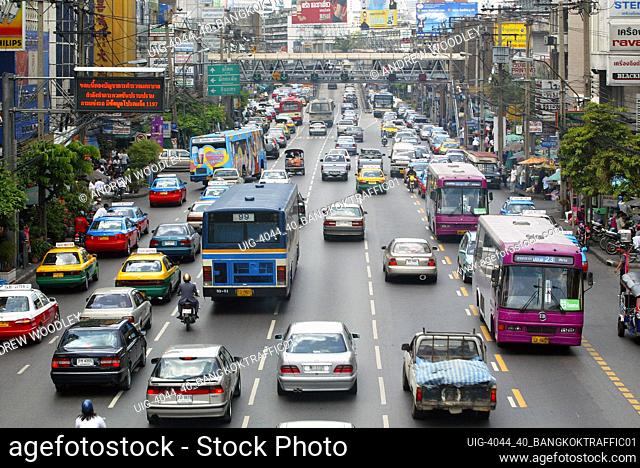 Traffic on Petchaburi Road Bangkok Thailand