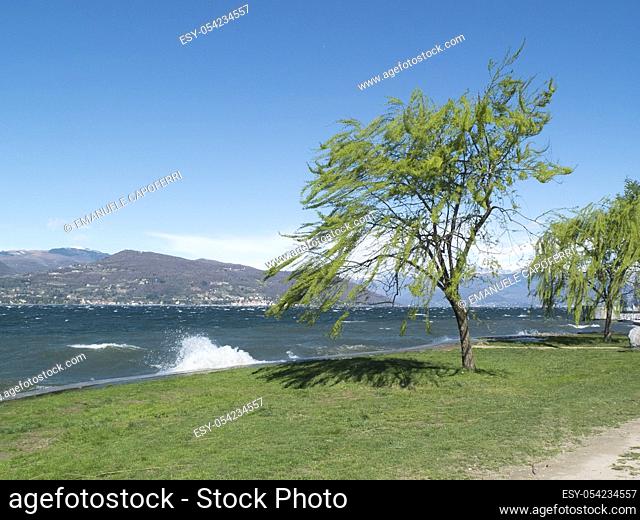 Waves and strong winds on Lake Maggiore, Ispra, Varese, Lombardy, Italy