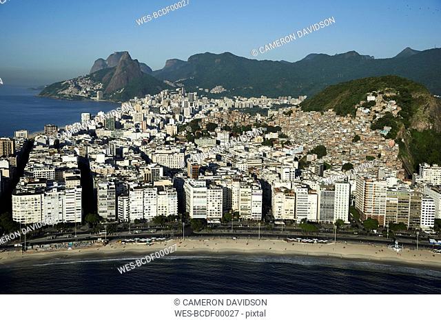 Brazil, Rio de Janeiro, Aerial photograph of Copacabana Beach