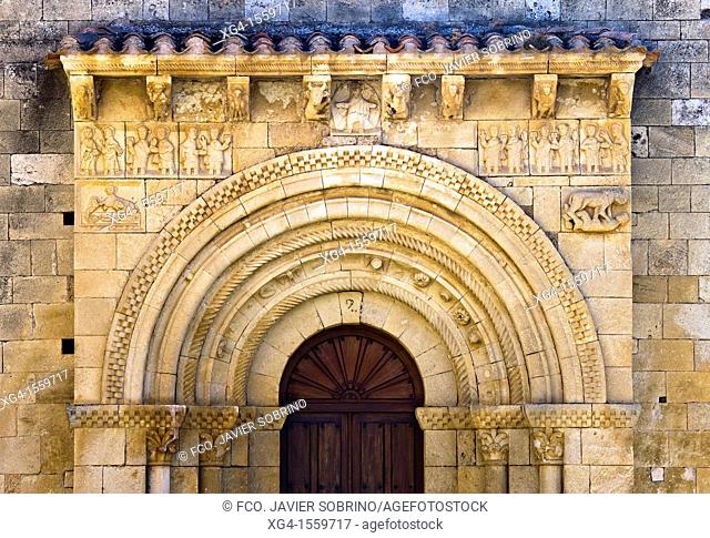 Main entrance of the Romanesque church of San Pedro de Tejada - Valle de Valdivielso - Burgos - Castilla y Leon - Spain