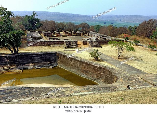 Monasteries 51 built by king Ashoka consisting of series of cell on all sides , Sanchi near Bhopal , Madhya Pradesh , India