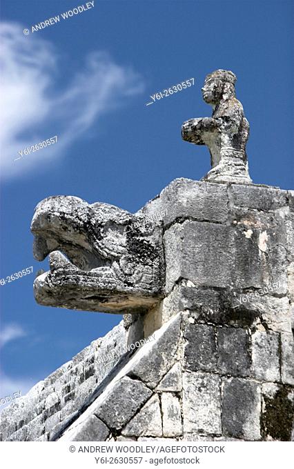 Stone figures Warrior Temple Chichen Itza Yucatan Mexico