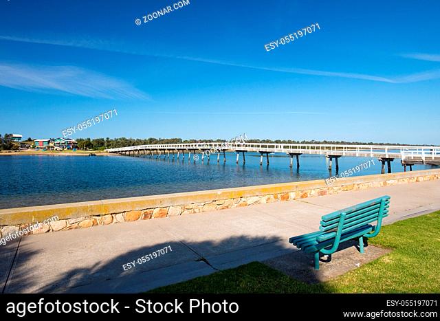 The popular coastal town of Lakes Entrance on a clear autumn morning in Victoria, Australia