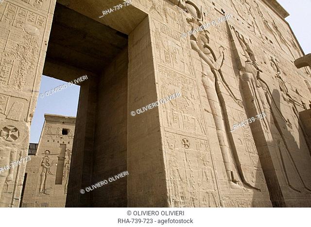 The entrance of the Temple of Philae, UNESCO World Heritage Site, Nubia, Egypt, North Africa, Africa