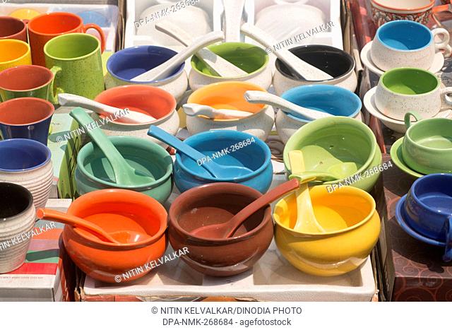 ceramic bowl kept for sell, Thane, Maharashtra, India, Asia