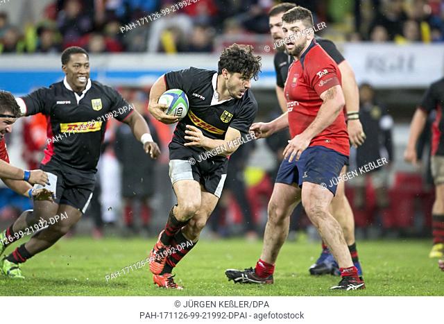 Germany's Carlos Soteras Merz (25) in action during the rugby international match between Germany and Chile in Offenbach, Germany, 25 November 2017