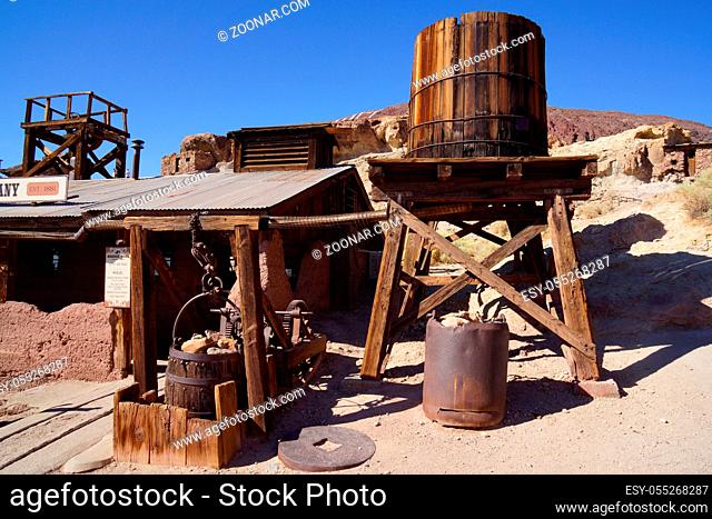 Road trip through USA West old wooden buildings in death valley ghost town
