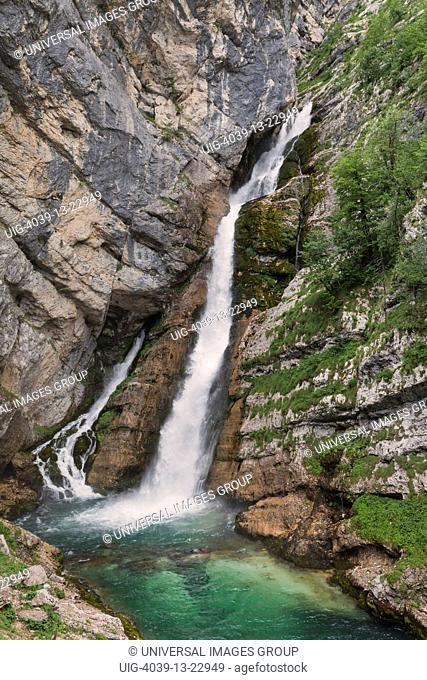 Triglav National Park, Slovenia, Savica waterfalls which feed into Lake Bohinj