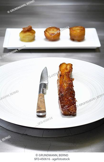 Caramelized pork belly with pineapple potatoes