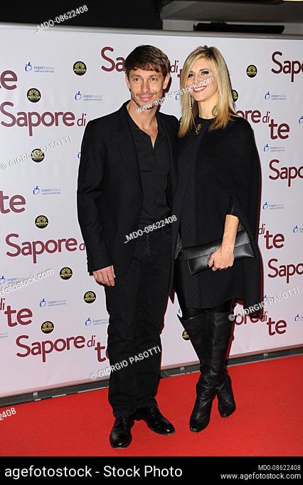 Italian actors Giorgio Pasotti and Nicoletta Romanoff at the preview of the film Sapore di te, at Cinema Adriano. Rome (Italy), January 8th, 2014