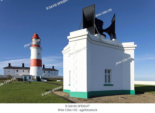 Souter Lighthouse and Foghorn at Lizard Point on the north east coast, Whitburn, Sunderland, South Shields, Tyne and Wear, England, United Kingdom, Europe