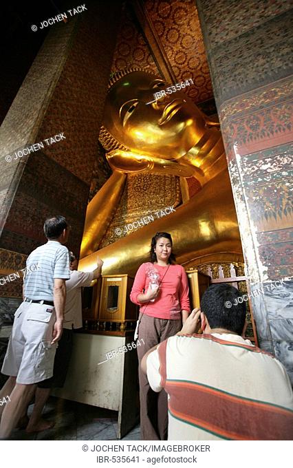 THA Thailand Bangkok Wat Pho Temple. Reclining Buddha figure. |