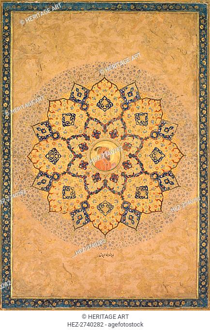 Shamsa (sunburst) with portrait of Aurangzeb (1618-1707), from the Emperor's Album?. Creator: Bichitr (Indian, active c. 1615-50), probably by
