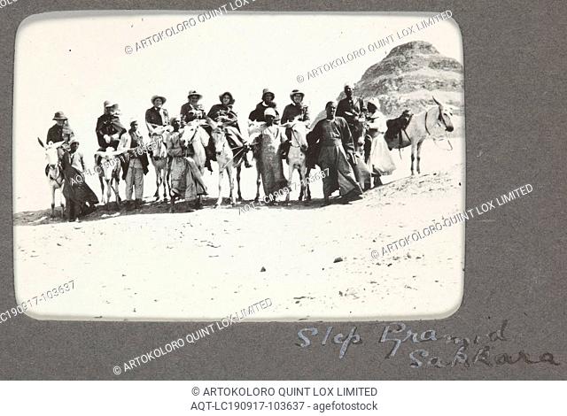 Digital Image - World War I, Group Portrait on Mules, Step Pyramid, Sakkara, Egypt, 1915-1917, Digital image of a photograph from an album compiled by Sister...