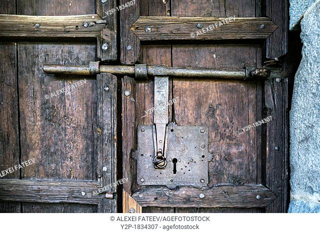 Lock of portal door of Romanesque church La Nativitat de Durro in Vall de Boí, Catalonia, Spain