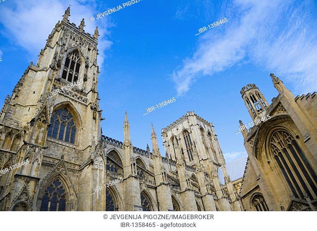 York Minster south face and St Michael le Belfrey Church, York, Yorkshire, England, United Kingdom, Europe