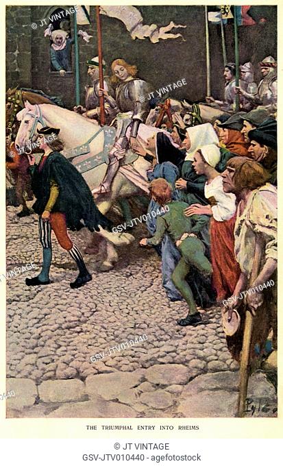 Joan of Arc, Successful Entry into Rheims, 1429, from a Painting by Howard Pyle, Harper's Monthly Magazine, 1904