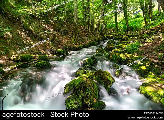 Cascades of Bukovica river in Montenegro at sunny summer day