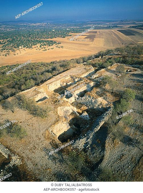 Aerial view of the biblical city of Taanach in the Jezreel valley
