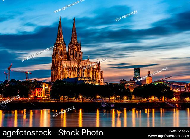 Cologne Cathedral at the blue hour, Germany