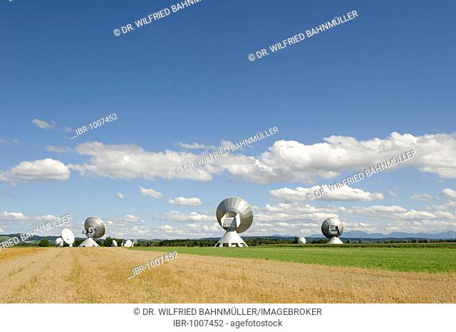 Earth station antennas, radio telescope, near Raisting, Upper Bavaria, Bavaria, Germany, Europe