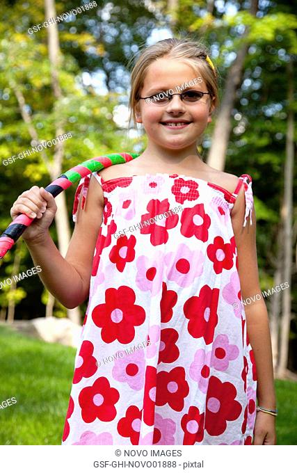 Young Girl Posing With Hula Hoop, Close-Up