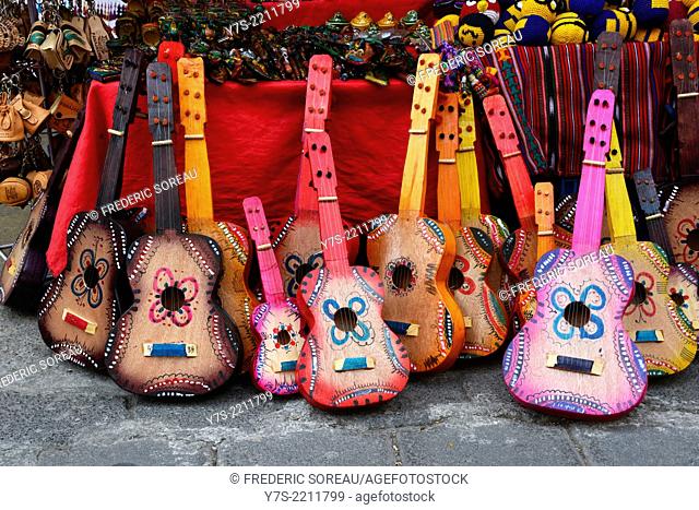 Small guitar in Panajachel market, Lake Atitlan, Guatemala, Central America