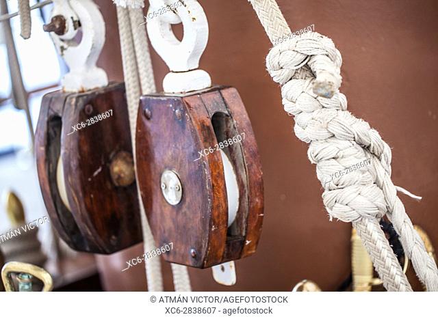 pulleys and ropes from Juan Sebastian Elcano training ship