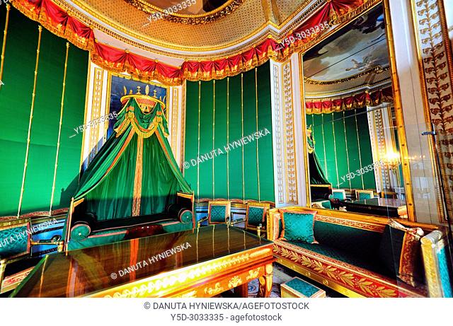 Emperor Napoleon's study room and small bedchamber, Palace of Fontainebleau, Château de Fontainebleau, French royal châteaux - residence of French monarchs from...
