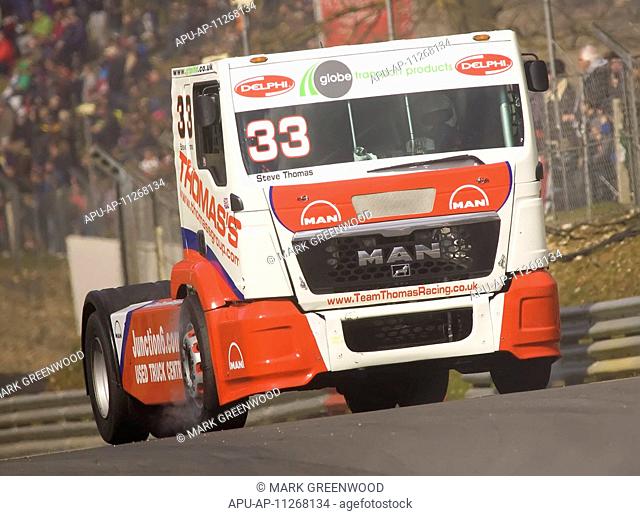 22 04 2012 Brands Hatch, Steve Thomas driving the Team Thomas Racing MAN TGX in action at Druids during Sundays Raceday in the 2012 Delphi British Truck Racing...
