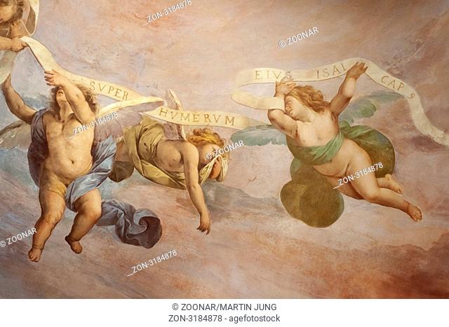 Engel, Putten, Putti als Deckenfresko in einer Kapelle am Sacro Monte di Varese, Varese, Italien, Europa Angels, cherubs