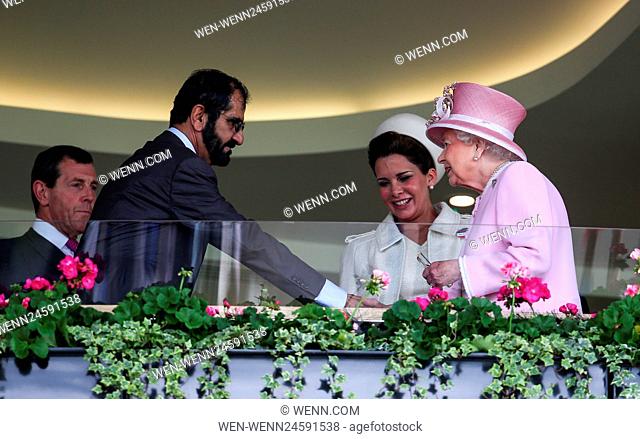 Sightings - Royal Ascot - Day 2 Featuring: Queen Elizabeth II, Princess Haya bint al-Hussein, Sheikh Mohammed bin Rashid al-Maktoum Where: Ascot