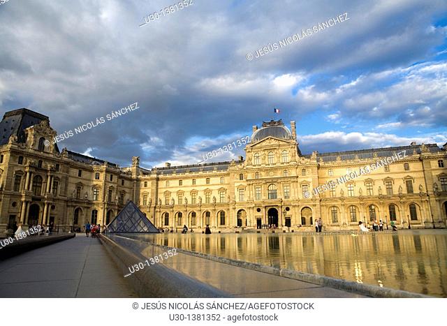 Glass pyramid and Palais du Louvre, nowadays Louvre museum, listed as World Heritage by UNESCO  Paris  France