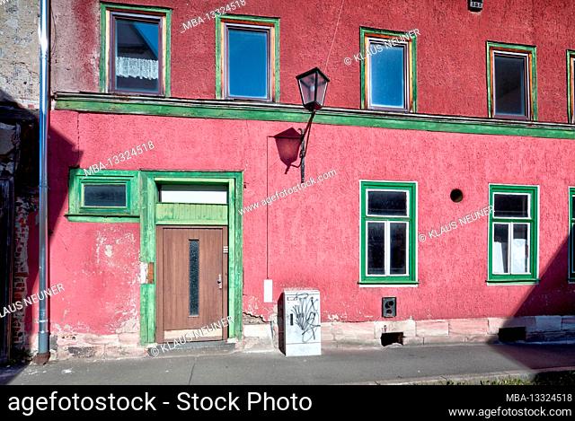 Front door, window, house facade, Schmalkalden, Thuringia, Germany