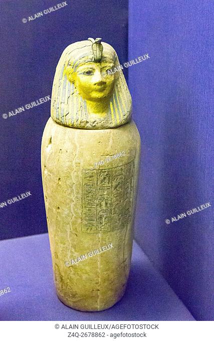Egypt, Cairo, Egyptian Museum, found in the royal necropolis of Tanis, 1 of the 4 canopic vases of the king Psusennes. The plug is a human head