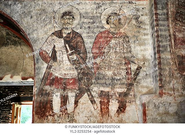 Pictures & imagse of the interior frescoes of the Timotesubani medieval Orthodox monastery Church of the Holy Dormition (Assumption)