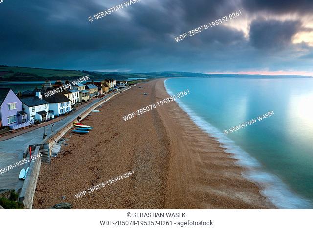 View along sandy beach, Torcross, Devon, England, United Kingdom, Europe