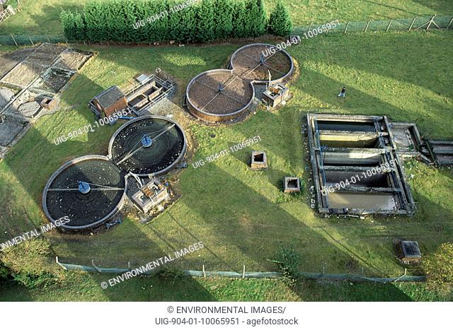 ENVIRONMENT Water. Aerial view over sewage treatment works.
