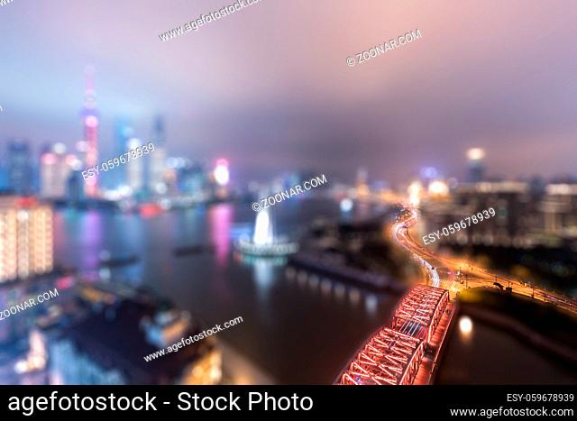 night view at shanghai china, huangpu river and bund