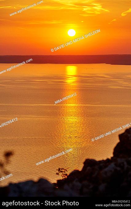 Landscape from the coast at Ustrine, sunset, Cres, Croatia, Europe