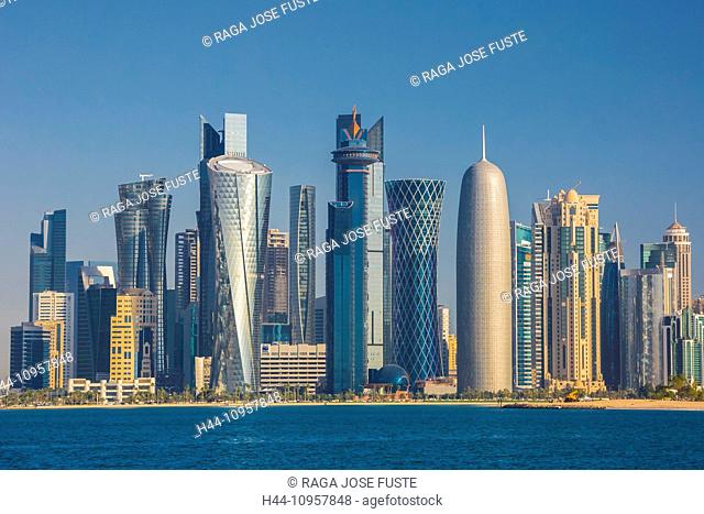 Al Bidda, Burj, Doha, Qatar, Middle East, World Trade Center, architecture, bay, city, colourful, corniche, futuristic, skyline, skyscrapers, touristic, travel